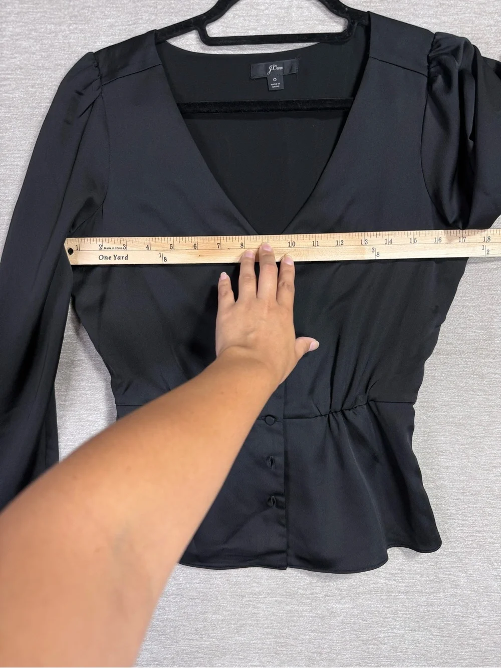 J.Crew Black V Neck Button Front Peplum Blouse Puff Sleeve Top Size 0 Petite